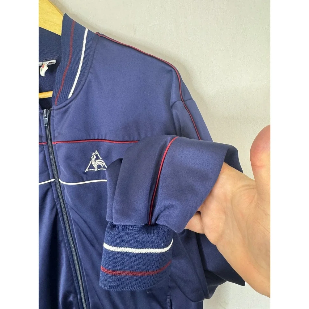 Vintage Le Coq Sportif Track Jacket Navy Blue Red White Zip‎ Up XL France Sport